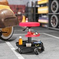 HOMCOM Rolling Mechanic Stool, 135kg Capacity Workshop Stool, Red