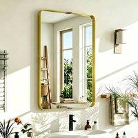 HOMCOM Rectangular Wall Mirror, 90 x 60 cm Wall Mounted Bathroom Mirror in Gold
