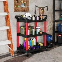 HOMCOM 3-Tier Rolling Tool Cart, Tool Trolley on Wheels for Garage, Black | Size: 400mm x 830mm