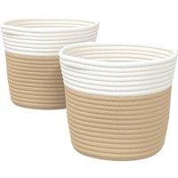 Berkfield Home Storage Baskets 2 pcs Beige & White 24x18 cm Cotton | Size: 24x18 cm
