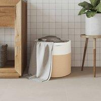Berkfield Home Storage Basket Beige & White 40x35 cm Cotton | Size: 40x35 cm