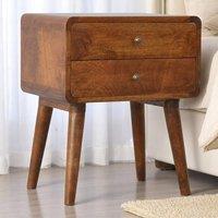 Direct Wicker Solid Wood Curved Chestnut Bedside, 2 Drawers in Dark Brown | Size: 1 Pack