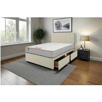 Knight Sleep Emily Naples Bed Set With Mattress, 2 Drawers Same Side & 24Headboard in Cream | Size: Super King