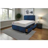Knight Sleep Emily Naples Bed Set With Mattress, 2 Drawers Same Side & 24Headboard in Navy | Size: Super King