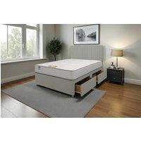 Knight Sleep Emily Naples Bed Set With Mattress, 2 Drawers Same Side & 24Headboard in Silver | Size: King