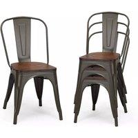 Costway Set of 4 Dining Chair Industrial Stackable Bar Stool with High Backrest in Brown