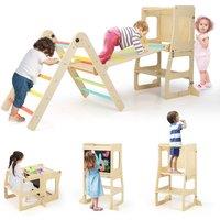 Costway Climbing Toy Set Folding Climber w/ Reversible Ramp & Step Stool in Natural