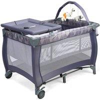 Costway 3 in 1 Travel Cot Foldable Baby Crib Playard w/Bassinet Nursery Center in Grey