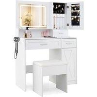 Costway Makeup Vanity Desk Farmhouse Dressing Table & Stool Set w/ Drawers in White