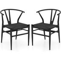 Costway Wishbone Dining Chair Set of 2 Modern Weave Armchairs in Black