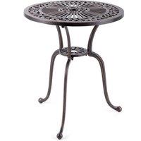 Gymax Patio Round Bistro Table Aluminum Dining Table With Umbrella Hole in Dark Brown