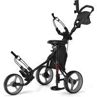 Gymax 3-Wheel Golf Push Pull Cart Folding Golf Trolley With Hydraulic Seat in Grey