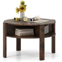 Gymax 2-Tier Round Coffee Table 74cm Tea Cocktail Table With Storage-Brown in Brown