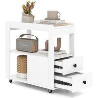 Gymax Narrow End Table Modern 2-Drawer Sofa Side Table With Open Shelves in White