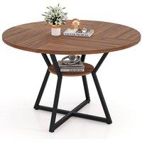 Costway Round Wooden Kitchen Table Dining Table w/ Storage Shlef in Brown