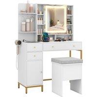 Costway Makeup Vanity Desk Dressing Table & Stool Set with Lighted Mirror in White