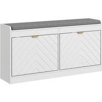 Nordara Shoe Bench with 2 Flip Drawers, Cushion, 8 Pairs for Entryway White | Size: 100 cm x 60 cm