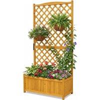 Nordara Large Rectangular Wooden Planter with Lattice Trellis Panel in Brown