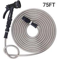 Nordara 75FT Stainless Steel Garden Hose Pipe Water Spray Gun in Silver | Size: 1kg
