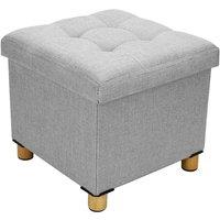 VOGREX Light Grey Folding Storage Stool Ottoman Seat Padded Cube Box