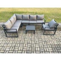 Fimous Aluminium Garden Furniture Set Outdoor Lounge Corner Sofa Chair Square Coffee Table Sets Dark Grey 7 Seater