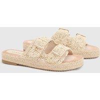 Oasis Women's Eva Embroidered Espadrille Buckle Detail Flat Sandals in Gold | Size: 7