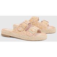 Oasis Women's Eva Embroidered Espadrille Buckle Detail Flat Sandals in Pink | Size: 4