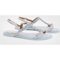 Oasis Women's Mayla Faux Suede Embellished T bar Flat Sandals in Blue | Size: 7