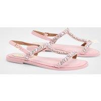 Oasis Women's Mayla Faux Suede Embellished T bar Flat Sandals in Pink | Size: 4