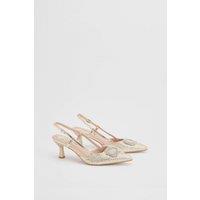 Oasis Women's Layla Faux Leather Woven Embellished Square Trim Point Kitten Heel Court Shoes in Gold | Size: 5