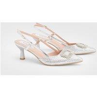 Oasis Women's Layla Faux Leather Woven Embellished Square Trim Point Kitten Heel Court Shoes in Silver | Size: 5