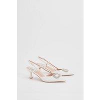 Oasis Women's Layla Faux Leather Woven Embellished Square Trim Point Kitten Heel Court Shoes in White | Size: 4