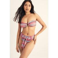 NastyGal Women's Rib Stripe Bandeau Ring Tie Front Bikini Set in Blue | Size: 10