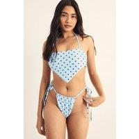 NastyGal Women's Polka Dot Hanky Hem Tie Side Bikini Set in Blue | Size: 14