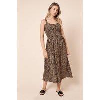Dorothy Perkins Women's Animal Shirred Bodice Strappy Jersey Midi Dress | Size: 8
