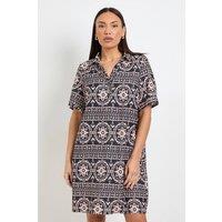 Wallis Women's Printed Roll Sleeve Shift Dress in Black | Size: 12