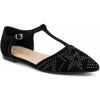 Savannah Women's T Bar Stud Detail Pointed Ballet Shoes in True Black | Size: 4