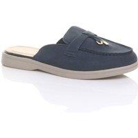 AJVANI Women's Flat Heel Slip On Open Back Loafers Mules in Navy | Size: 6