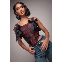 Goddiva Women's Jacquard Multiway Removable Strap Corset in Black | Size: 8