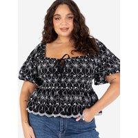 Lovedrobe Women's Broderie Square Neck Peplum Top in Black | Size: 16