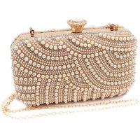 Kitise Women's Beaded Pearl Wedding Prom Clutch Handbag With Diamanti Clasp in Rose Gold