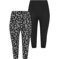 Yours Women's 2 Pack Paisley Print Cropped Leggings in Black | Size: 30-32