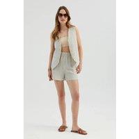 Hiccup Women's Striped High Waist Elastic Waist Shorts in Natural | Size: Small