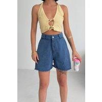 MyFashion Women's High Waist Wide Leg Denim Shorts in Cobalt | Size: Medium