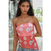 Hiccup Women's Strapless Floral Knitted Crop Top in Magenta | Size: XS