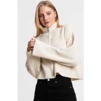 Hiccup Women's Zippered Relaxed Fit Knit Cardigan in White | Size: Large