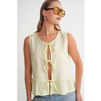 MixRay Women's Frilly Tie Front Blouse in Lemon | Size: Medium