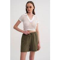 MixRay Women's High-Waist Textured Wide-Leg Shorts in Khaki | Size: Small