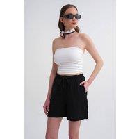 MixRay Women's High-Waist Textured Wide-Leg Shorts in Black | Size: Medium