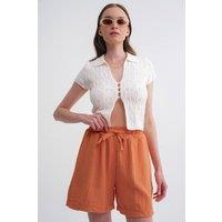 MixRay Women's High-Waist Textured Wide-Leg Shorts in Tangerine | Size: Small